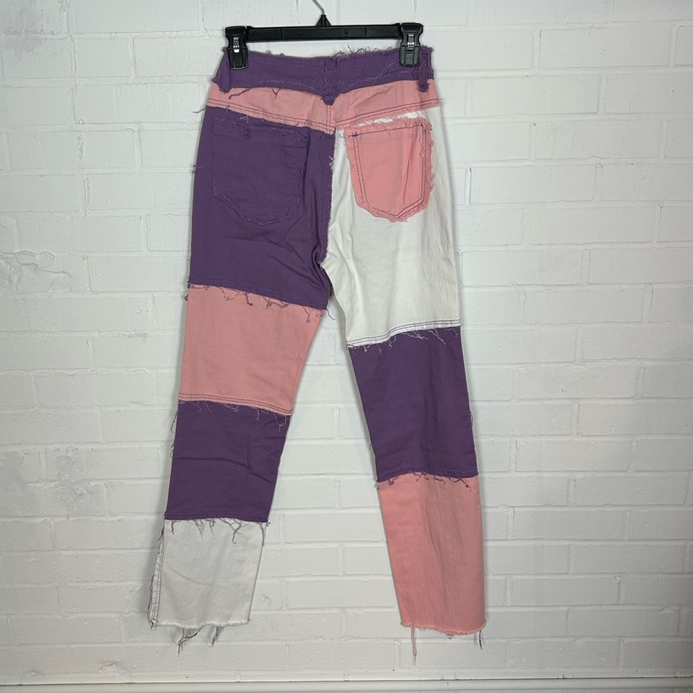 Fun Pastel Distressed Patchwork Jeans - Picture 3 of 5